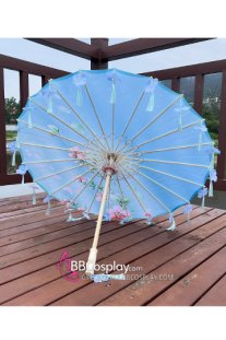 Ô Xanh Cán Tre In Hoa Có Kèm Tua Rua