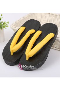 Guốc Gỗ Geta Bản Gỗ Đen Đế Thấp Quai Vàng