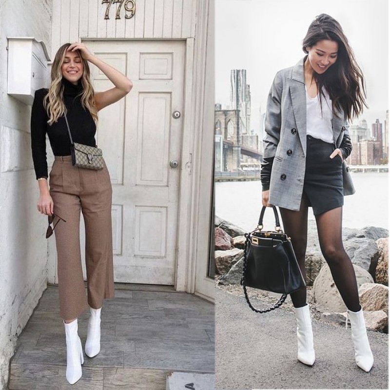 Cách phối đồ với boot cổ cao màu trắng