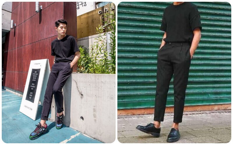 Áo thun đen với quần Chinos đen