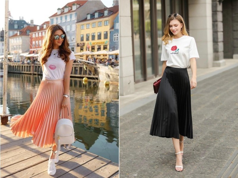 Lên đồ đơn giản cùng chân váy xếp ly và sơ mi trắng