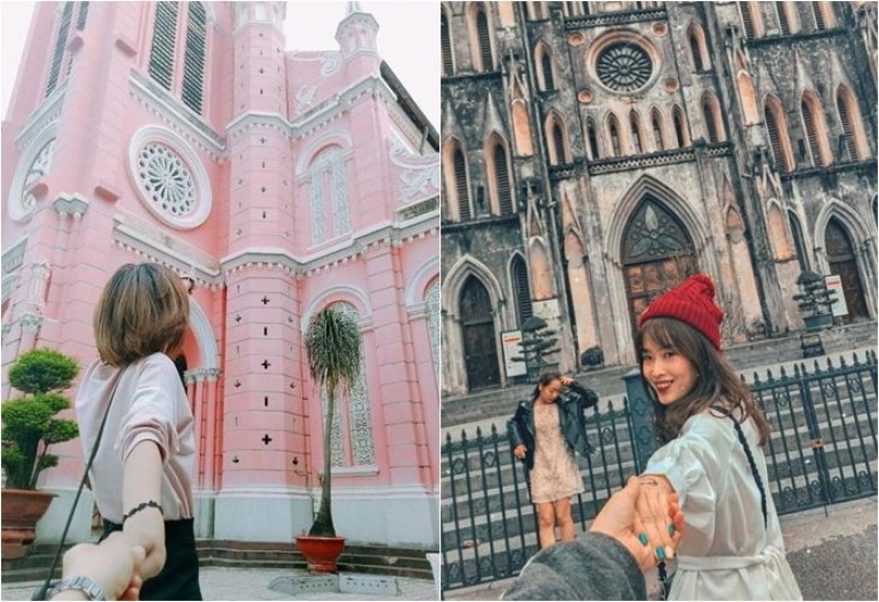 Cách tạo dáng chụp ảnh ở nhà thờ tư thế "follow me"