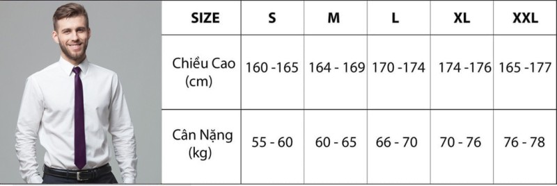 bang size ao so mi nam