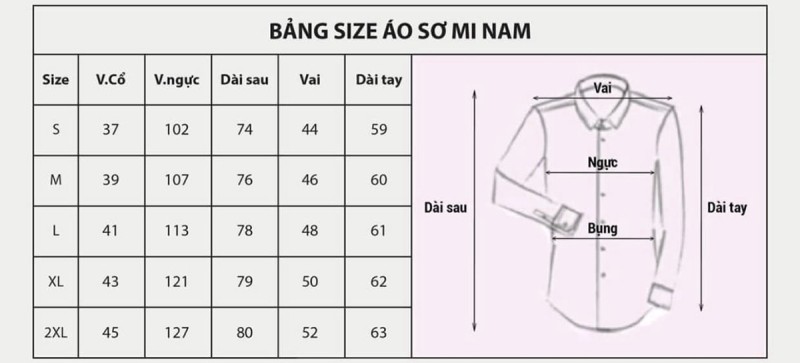 bang size ao so mi nam theo so do co the