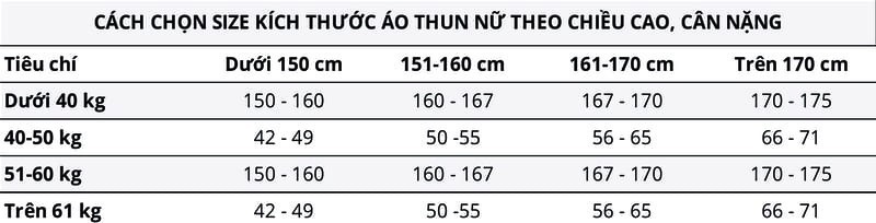 cach chon size ao thun nu theo chieu cao can nang
