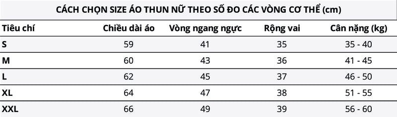 cach chon size ao thun nu theo so do co the