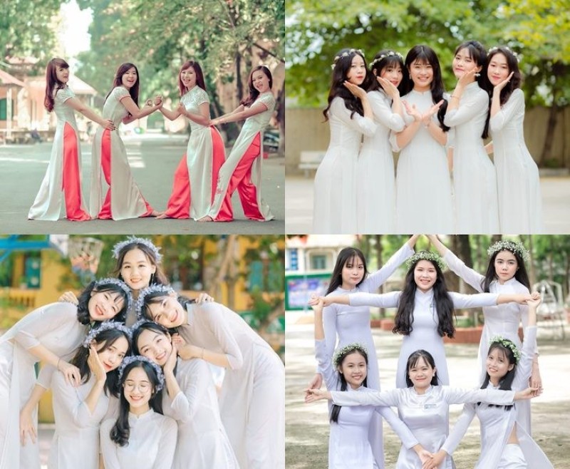 Tạo dáng chụp ảnh kỷ yếu nhóm nữ