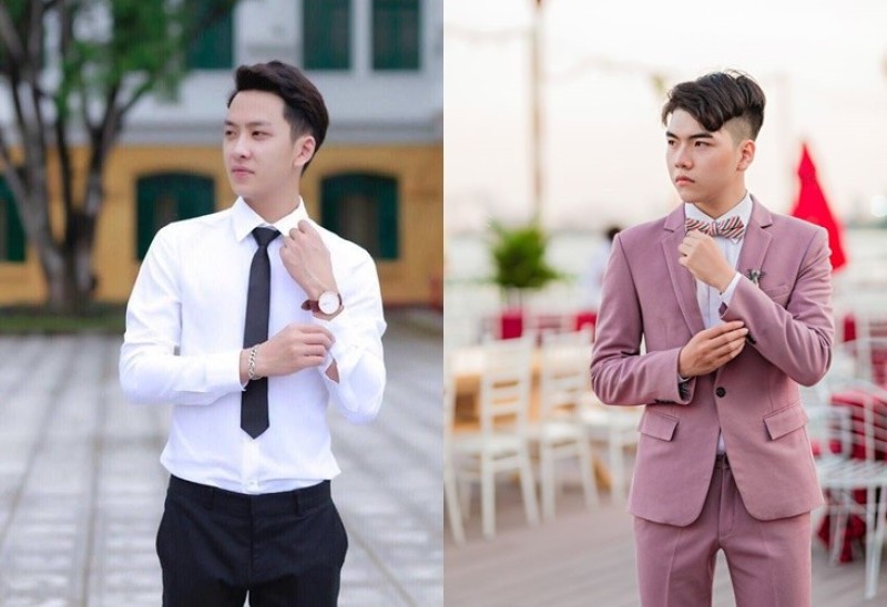 Chụp hình tư thế cài cúc áo ở tay