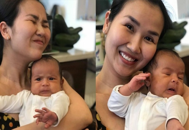 Chụp cận mặt mẹ và bé