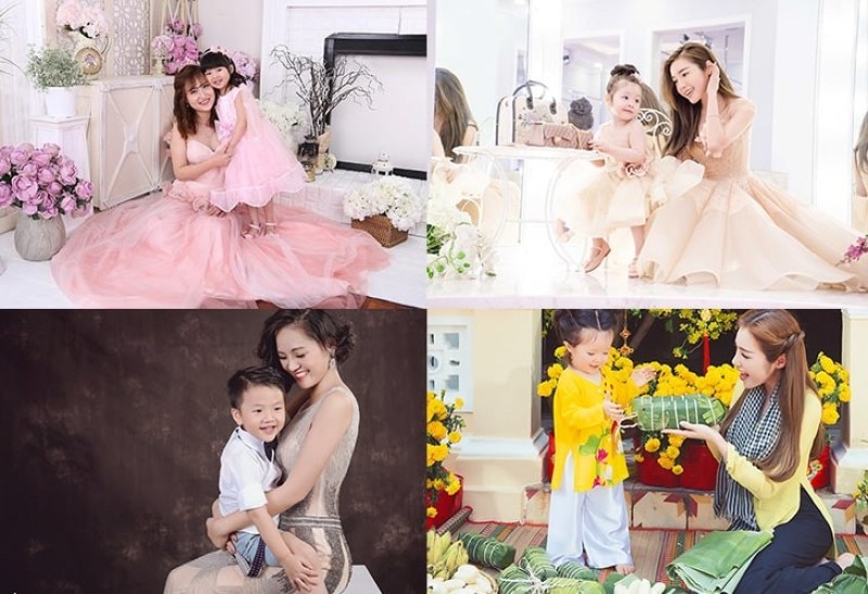 Mẹ và bé chụp ảnh tại phim trường