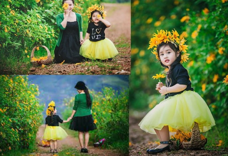 Mẹ, bé và những bông hoa