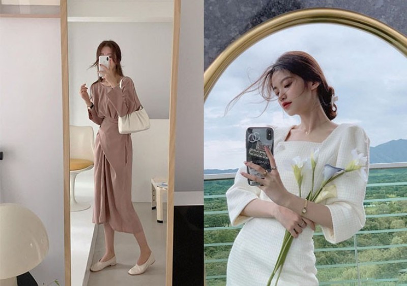 Mặc đầm tạo dáng chụp ảnh trước gương cực ngầu