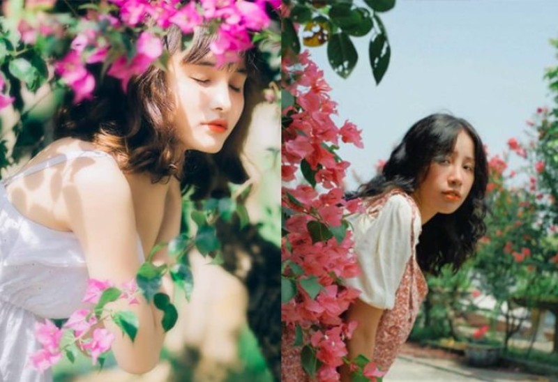 Tạo dáng chụp ảnh ẩn mình sau hoa giấy