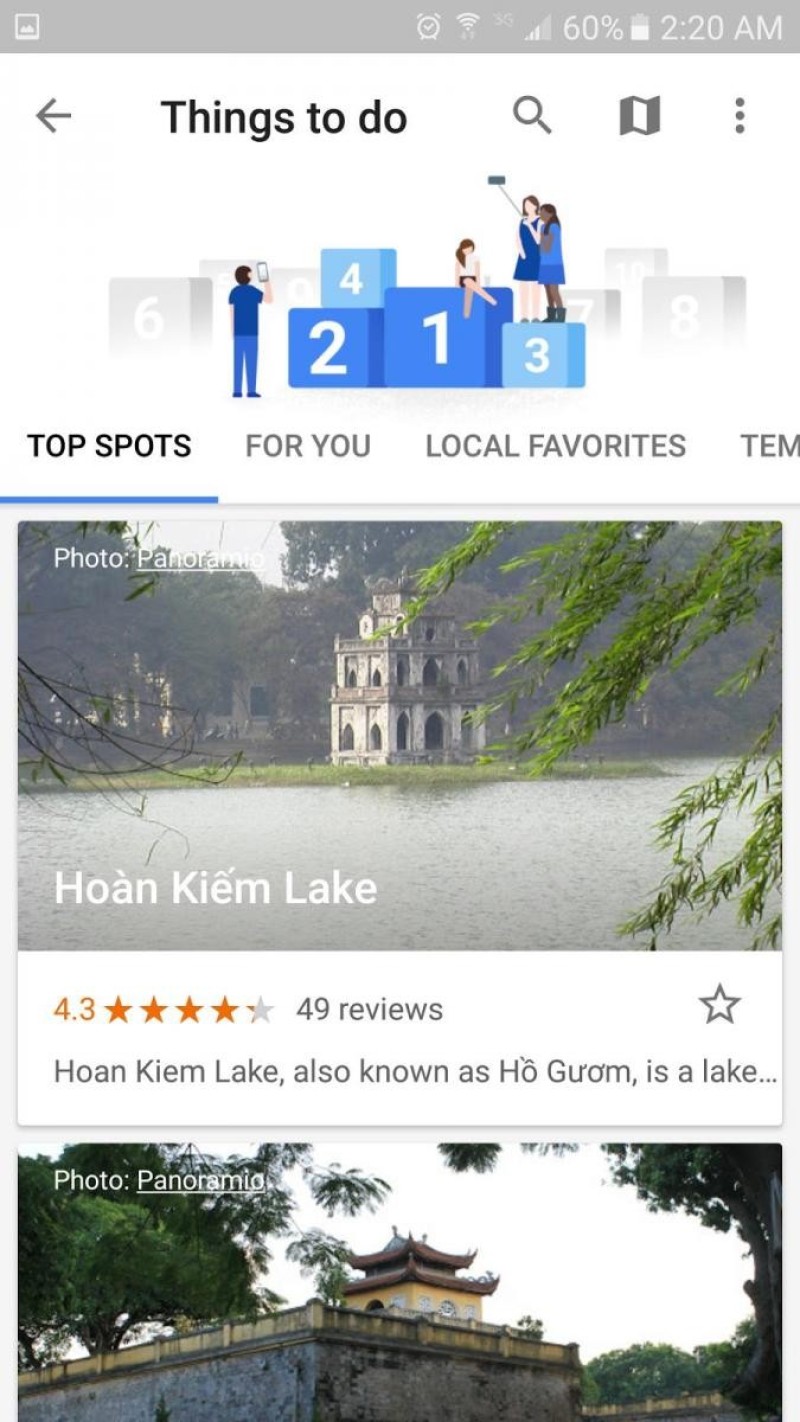 Giao diện mục Things to do
