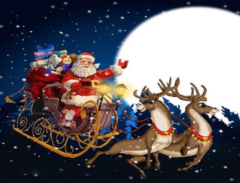 Hình ảnh ông già Noel cưỡi xe trượt tuyết tuần lộc bay
