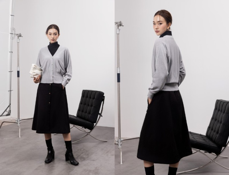 Áo cardigan kết hợp cùng chân váy