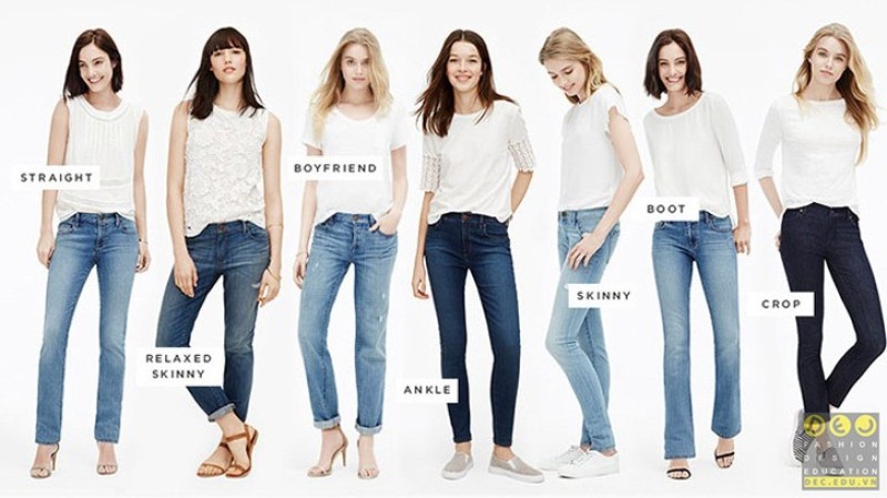 Kiểu dáng phong phú của quần jean một kiểu quần được làm từ chất liệu denim nổi tiếng