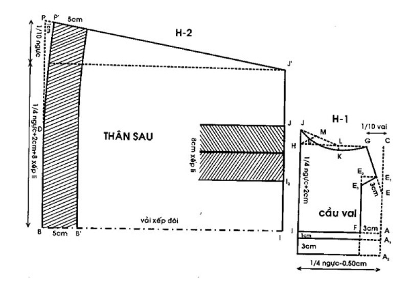 cách may áo đầm cổ vuông có cầu vai và cầu ngực