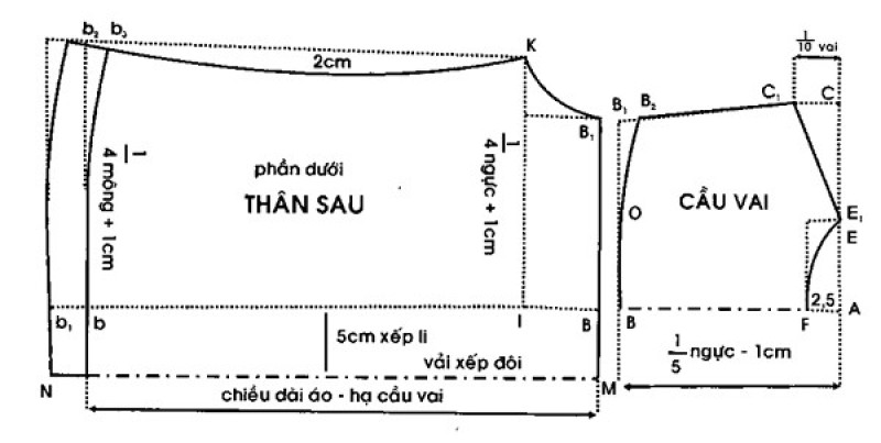 cách may áo tay ráp có cầu ngực vai, tay phồng
