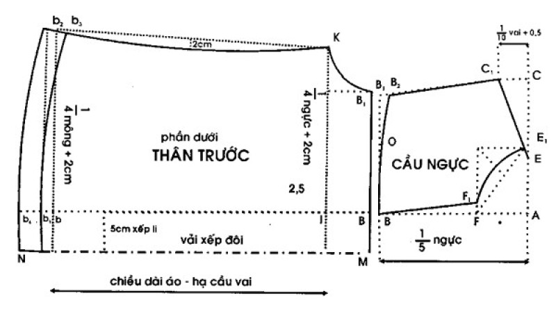 cách may áo tay ráp có cầu ngực vai, tay phồng