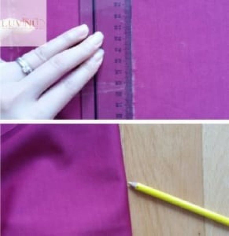 Cách sang số chân váy chi tiết: Đặt thước kẻ lên đường cần sang số đo.g Tiếp đó, rập mảnh vải từ bên phải và kẻ theo thước (đừng quên là cần kẻ theo hướng bút chì chỉ vào). 