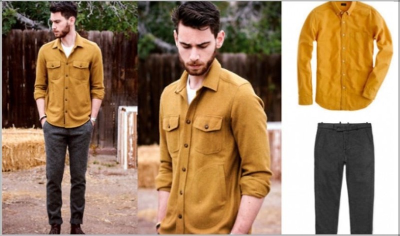 Áo vàng kết hợp với quần xám