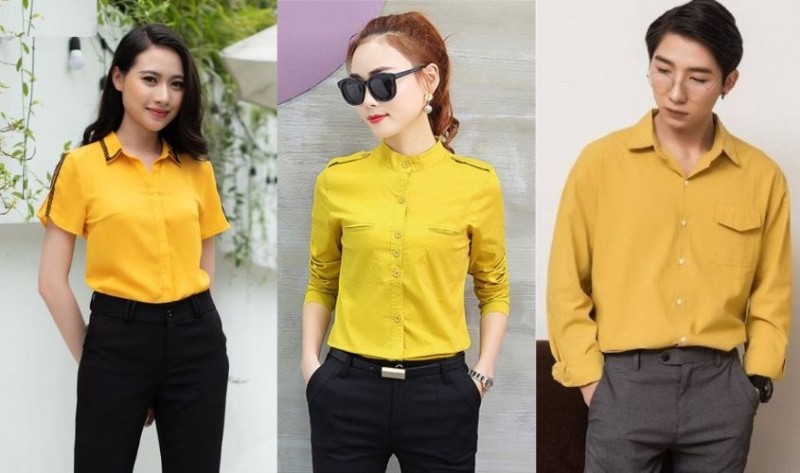 Áo sơ mi vàng phối với quần tây