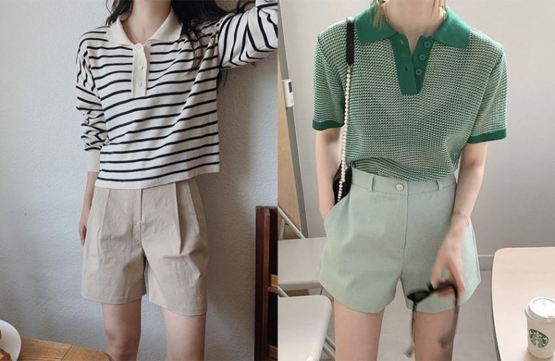Phối áo thun có cổ với quần short