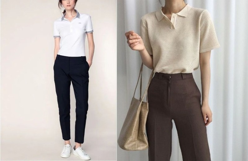 Phối áo thun có cổ với quần tây