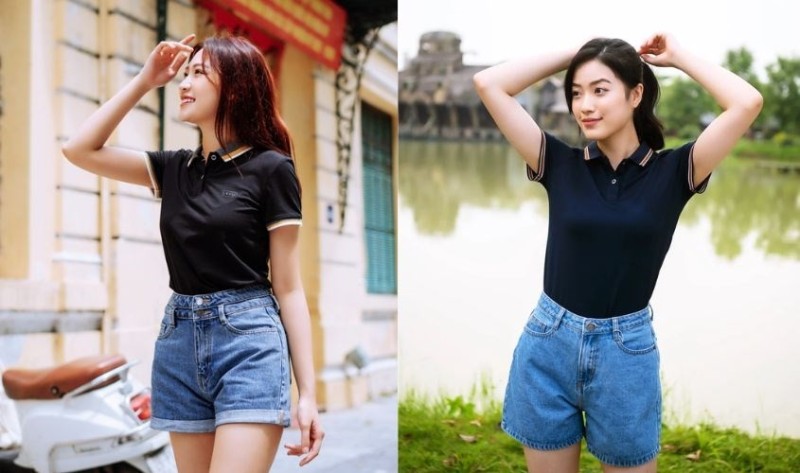 Phối áo polo đen với quần short