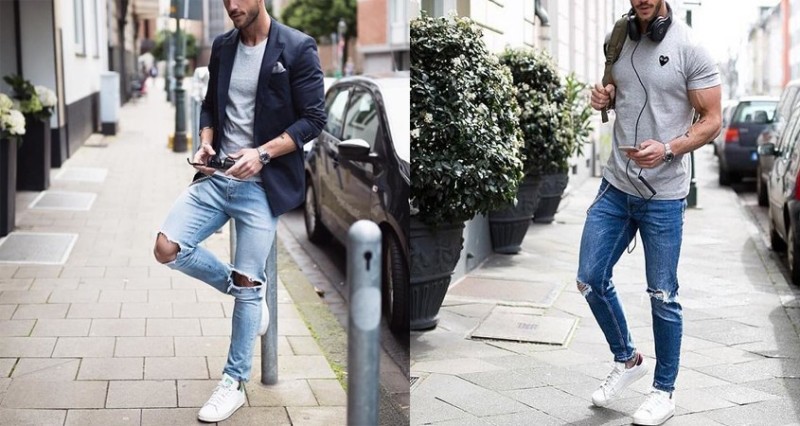 Phối giày Adidas cùng áo thun và quần jeans sành điệu