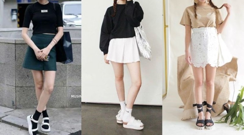Phối sandal thể thao với chân váy và áo thun-cách phối đồ với sandal