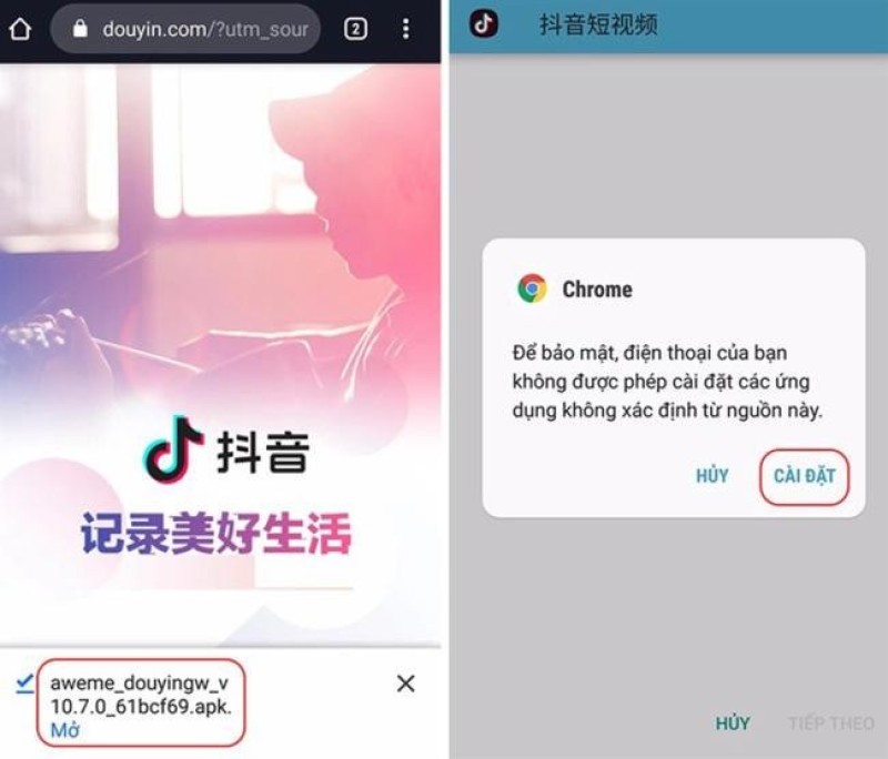 Cho phép điện thoại cài đặt app Douyin khi không được cài đặt từ CH Play