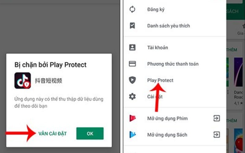 Màn hình hiển thị cảnh báo bảo mật cho điện thoại bạn vẫn tiếp tục quá trình cài đặt tik tok qua bước tiếp theo