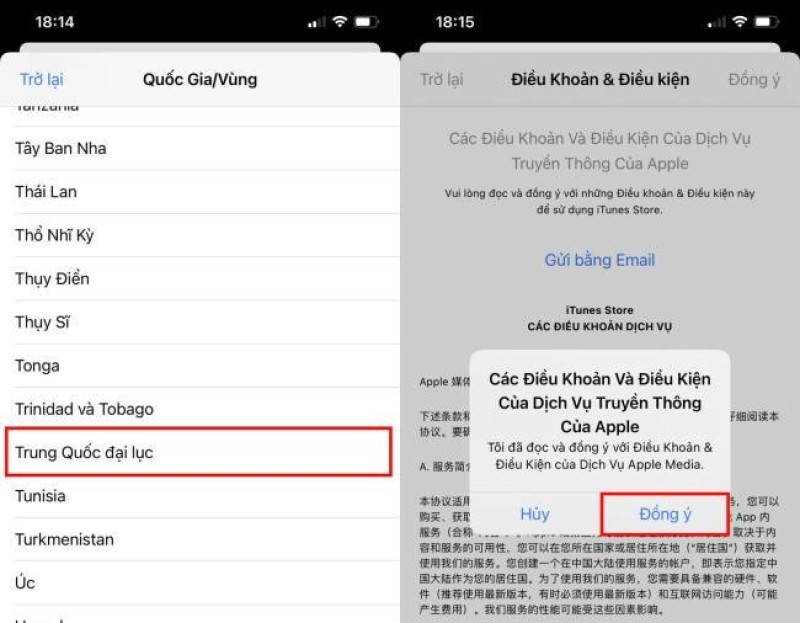 Chọn khu vực Trung Quốc đại lục để sử dụng được tik tok trong phạm vi này