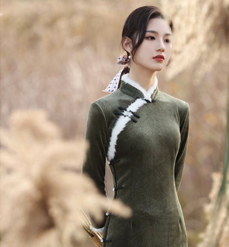 Green Qipao Dress Traditional Chinese Dress Modern image 1