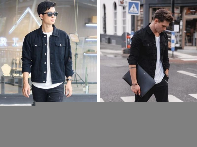 Phối áo khoác đen cùng áo phông mang đến một style trẻ trung, năng động (ảnh: sưu tầm)