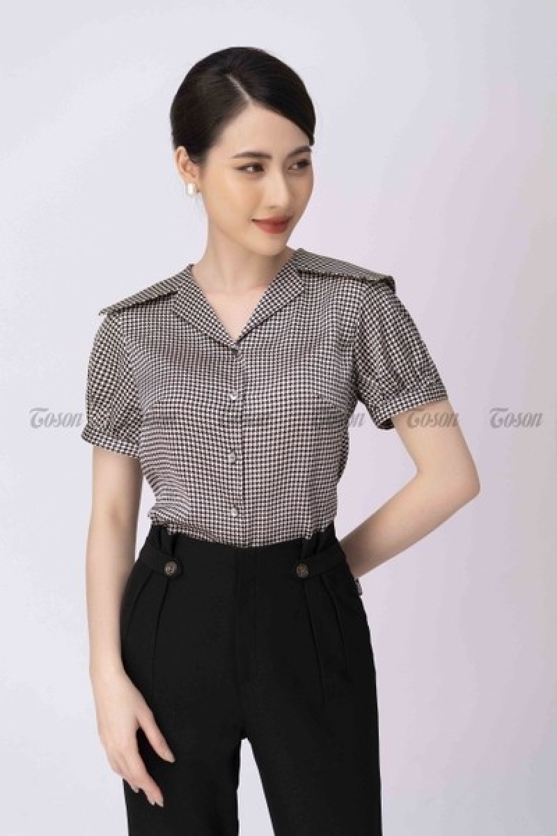 Áo sơ mi nữ kẻ ngắn tay