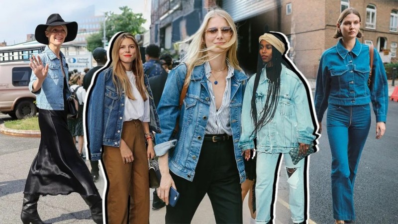 Phối đồ với quần jean ống rộng cùng áo khoác denim