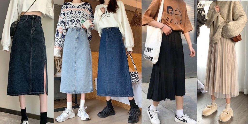 Cách Phối Đồ Với Chân Váy Dài Qua Gối Để Tôn Dáng