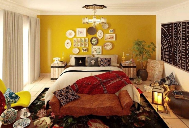 Mẫu thiết kế nội thất phòng ngủ phong cách bohemian với họa tiết, hoa văn độc đáo