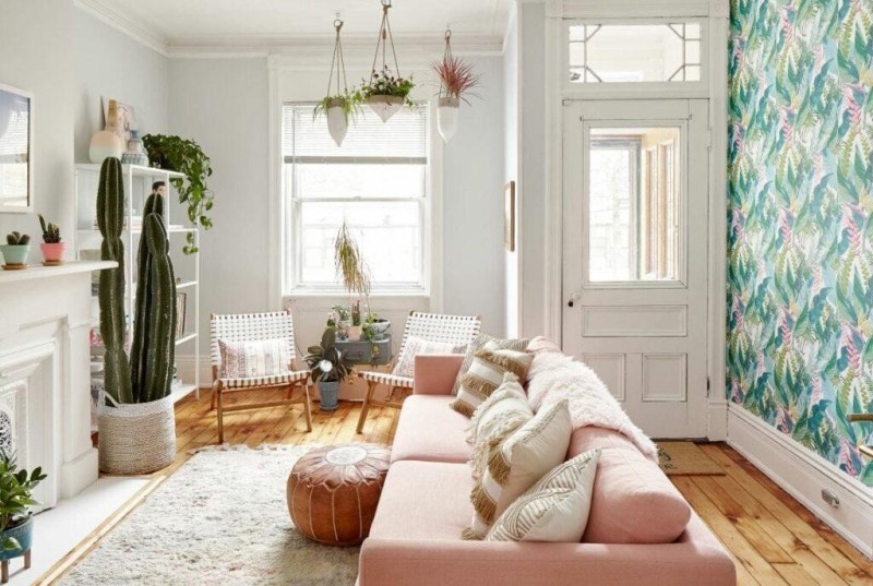giấy dán tường trong phong cách nội thất bohemian