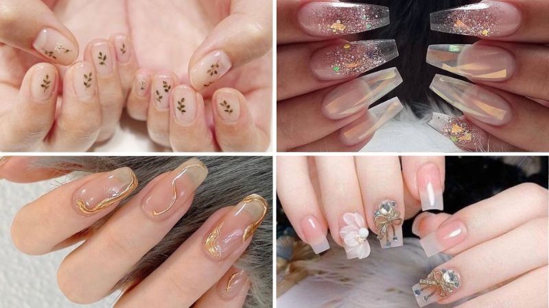 Mẫu nail trong suốt đính phụ kiện