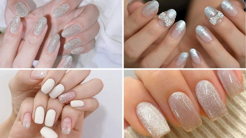 Mẫu nail nhũ trắng sang trọng