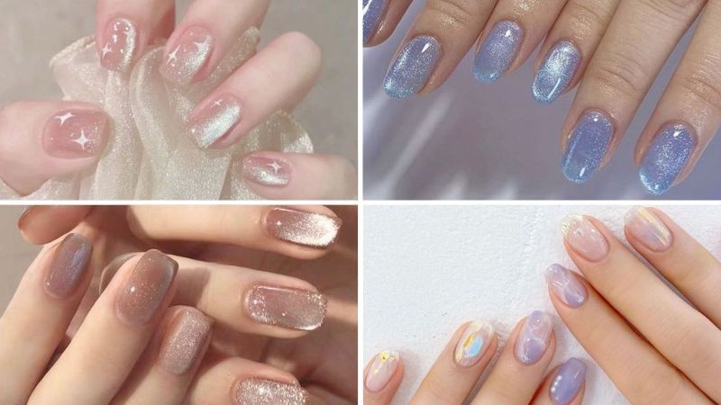 Mẫu nail nhũ lấp lánh ánh cầu vồng