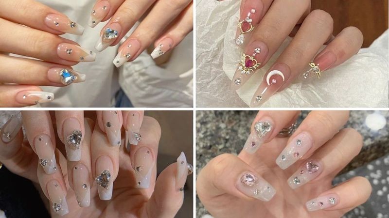 Mẫu nail đính đá lung linh, tiểu thư
