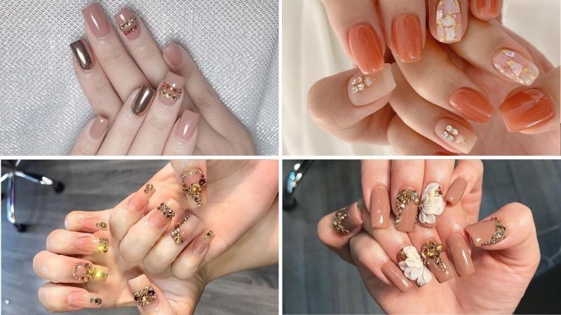 Mẫu nail đính đá đơn giản