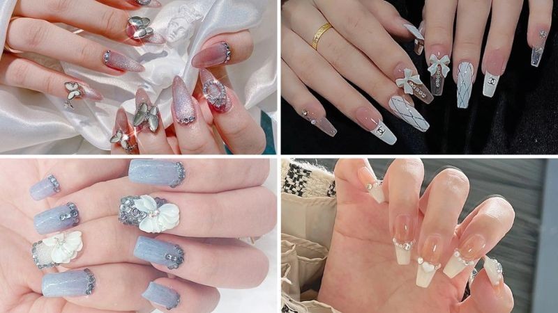 Mẫu nail đính đá nữ tính