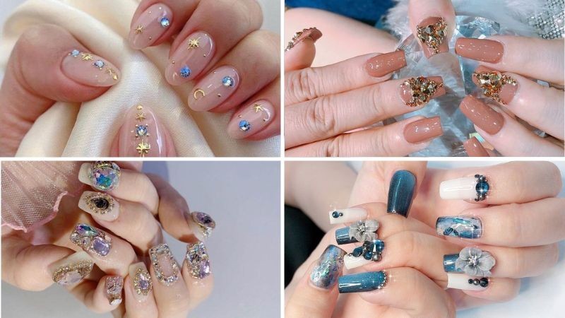 Mẫu nail đính đá sang chảnh