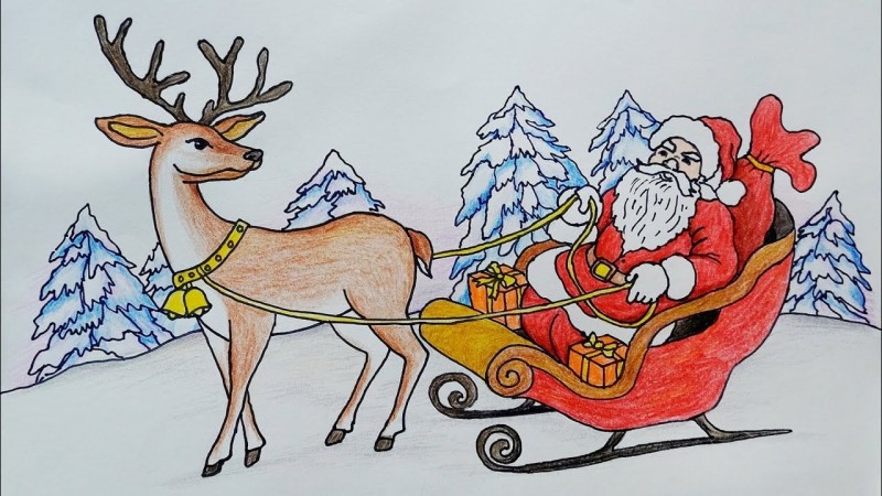 Hình vẽ ông già Noel cưỡi tuần lộc với đường nét đơn giản